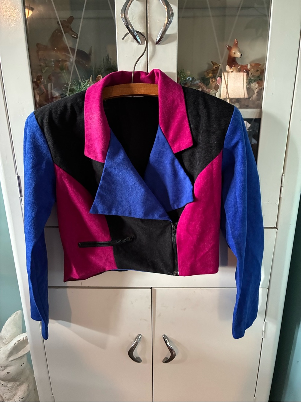 Blondie and Me sz S Colorblock Cropped Moto Jacket 80’s 90’s Vintage euc